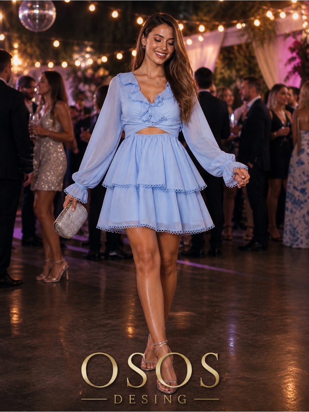 Chic Light Blue Layered Mini Dress